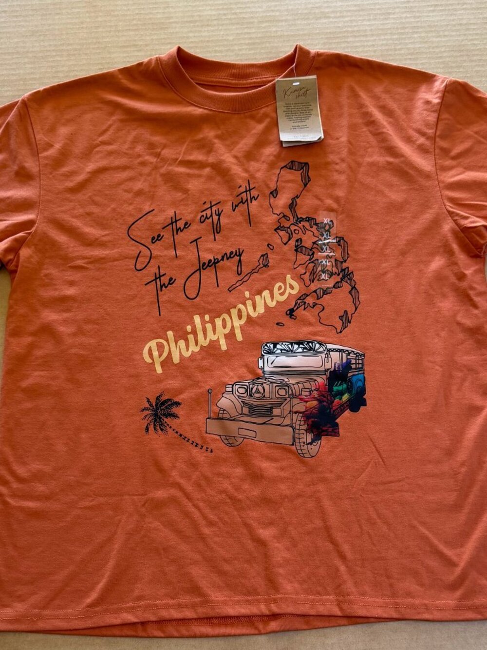 Kamisa by Kultra Men's Extra Large Orange T-Shirt From The Phillipines Jeepney